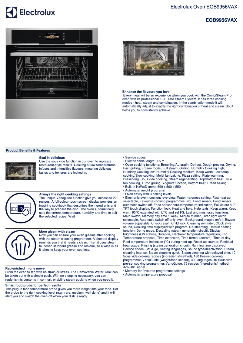 Página 1 del manual Ficha técnica Electrolux EOB9956VAX