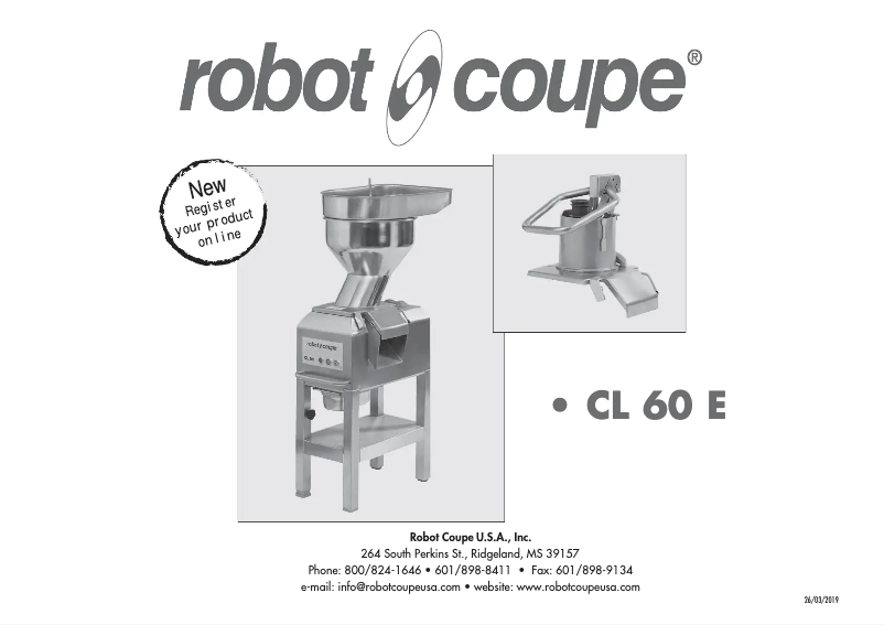 Page 1 de la notice Manuel utilisateur Robot Coupe CL 60 E