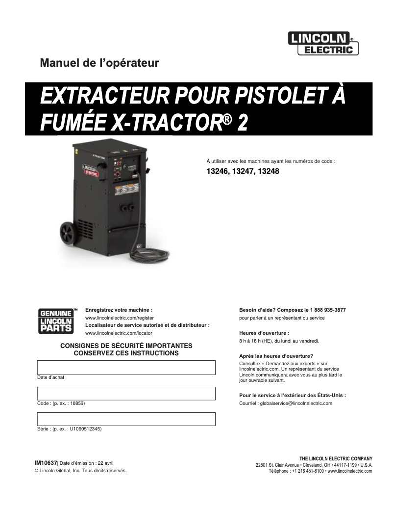 Page 1 de la notice Manuel utilisateur Lincoln Electric X-Tractor 2
