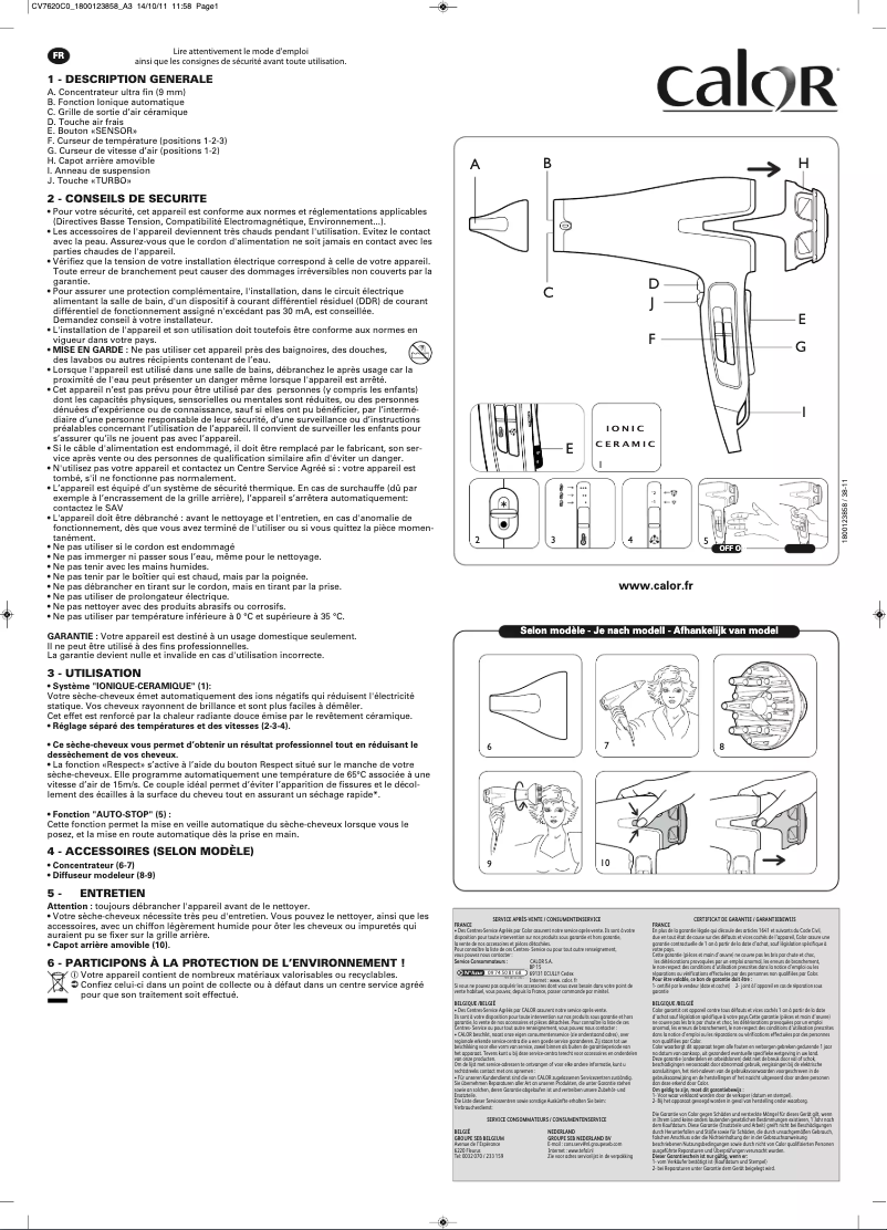 Page 1 de la notice Manuel utilisateur Calor Ac Sensor CV7620C0