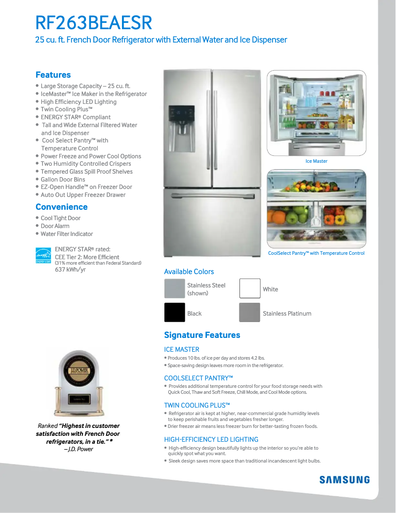 Page 1 de la notice Fiche technique Samsung RF263BEAESR