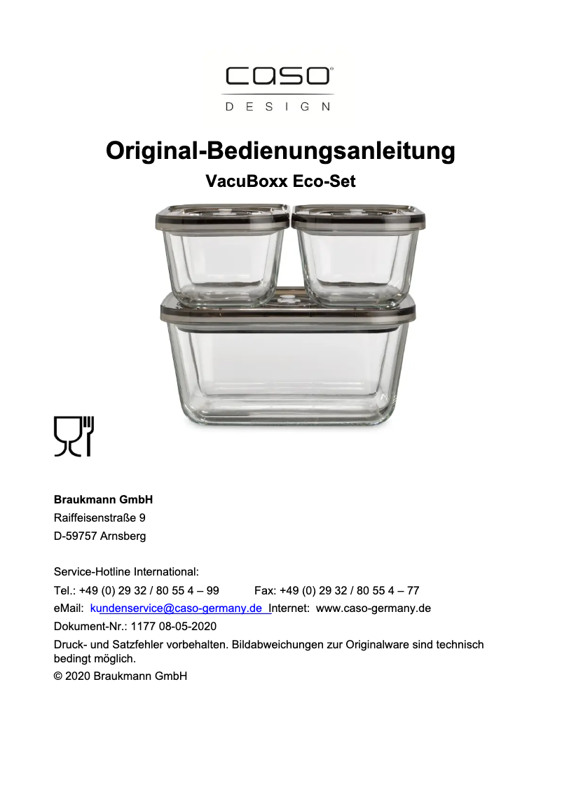 Image de la première page du manuel de l'appareil VacuBoxx Eco-Set