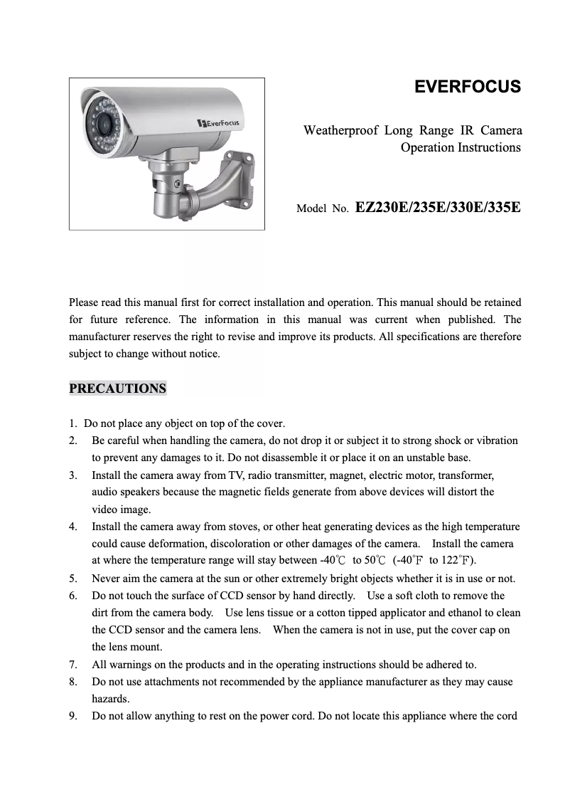 Page n°1 - Manuel utilisateur EverFocus EZ230E/C6