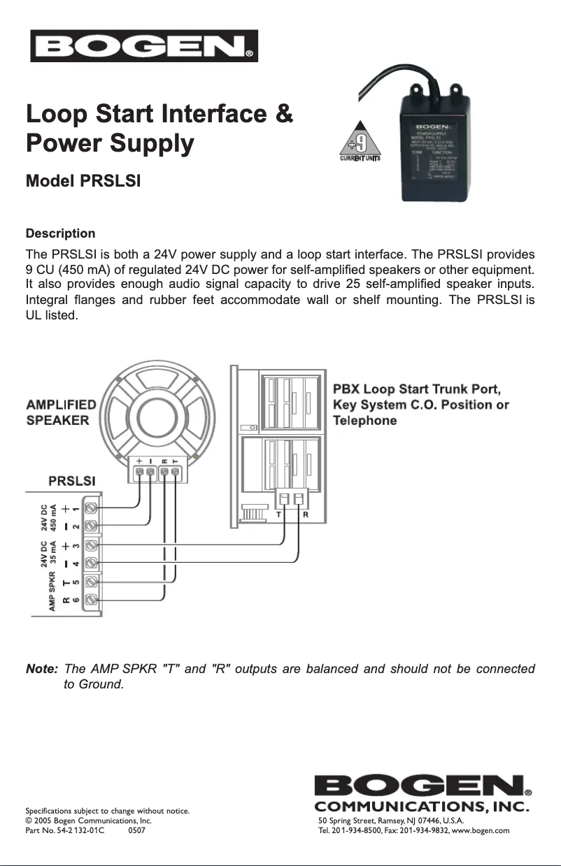 Page n°1 - Manuel utilisateur Bogen PRSLSI
