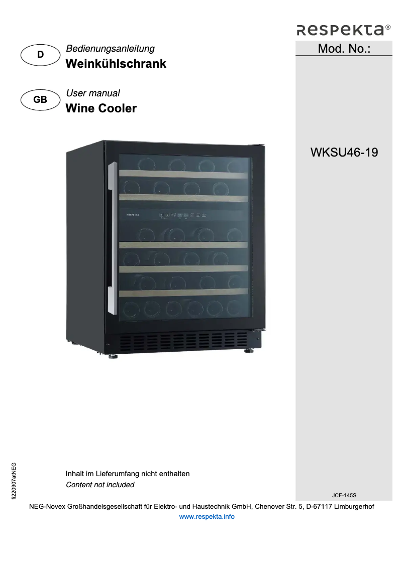 Page 1 de la notice Manuel utilisateur Respekta Bruno WKSU46-19
