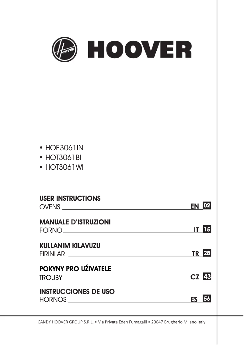 Page 1 de la notice Manuel utilisateur Hoover HOT3161BI