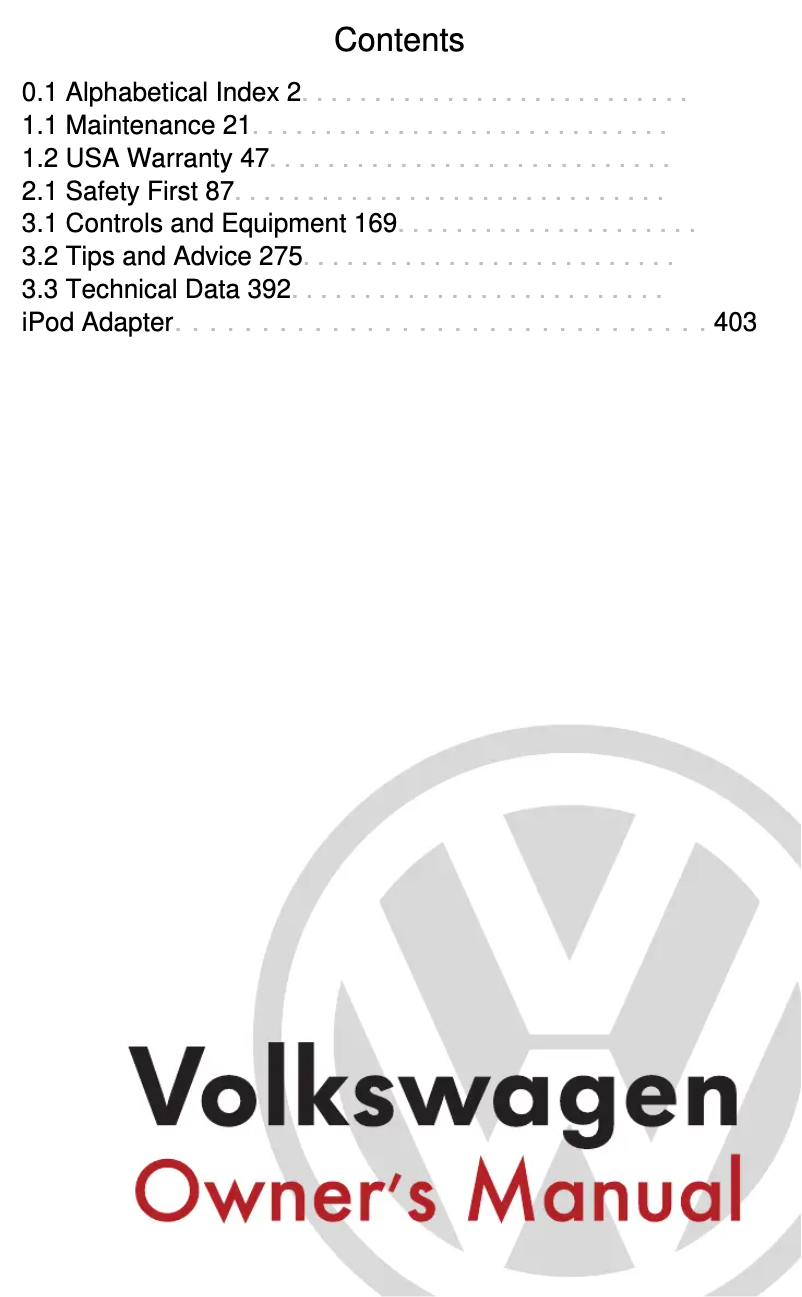 Page 1 de la notice Manuel utilisateur Volkswagen Golf (2006)