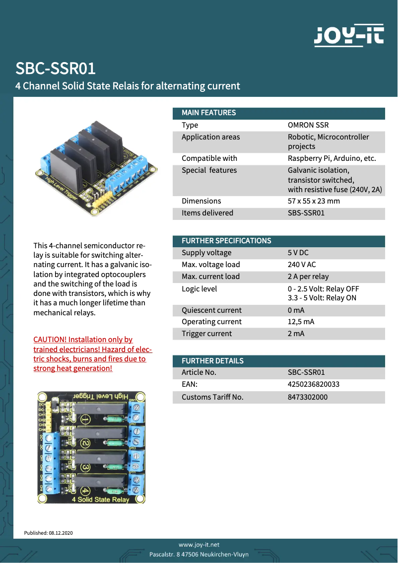 Page n°1 - Fiche technique Joy-It sbc-ssr01