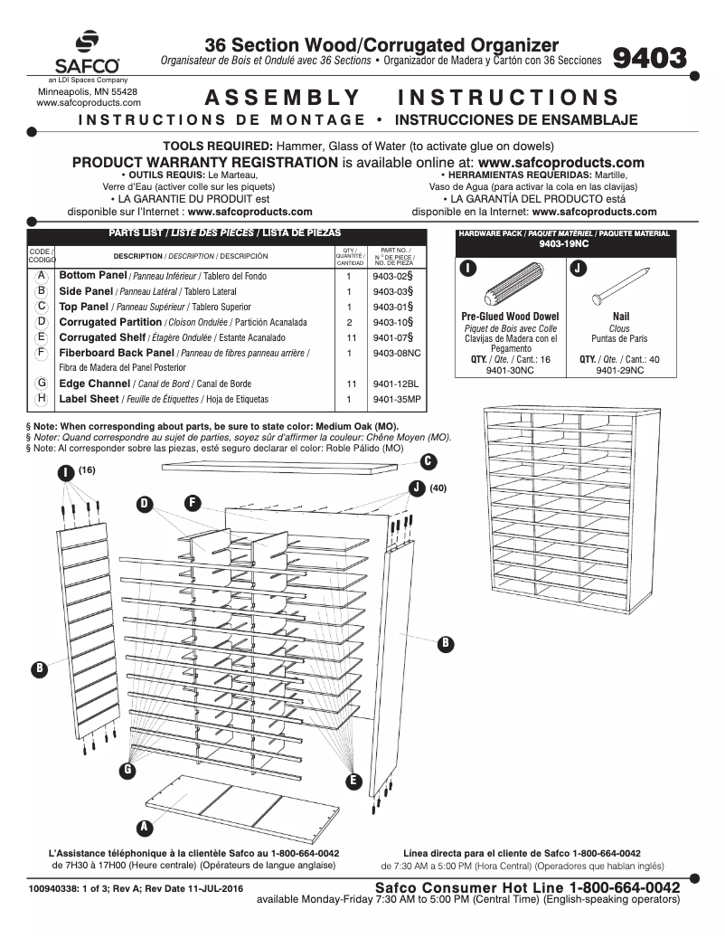 Page n°1 - Manuel utilisateur Safco 9403