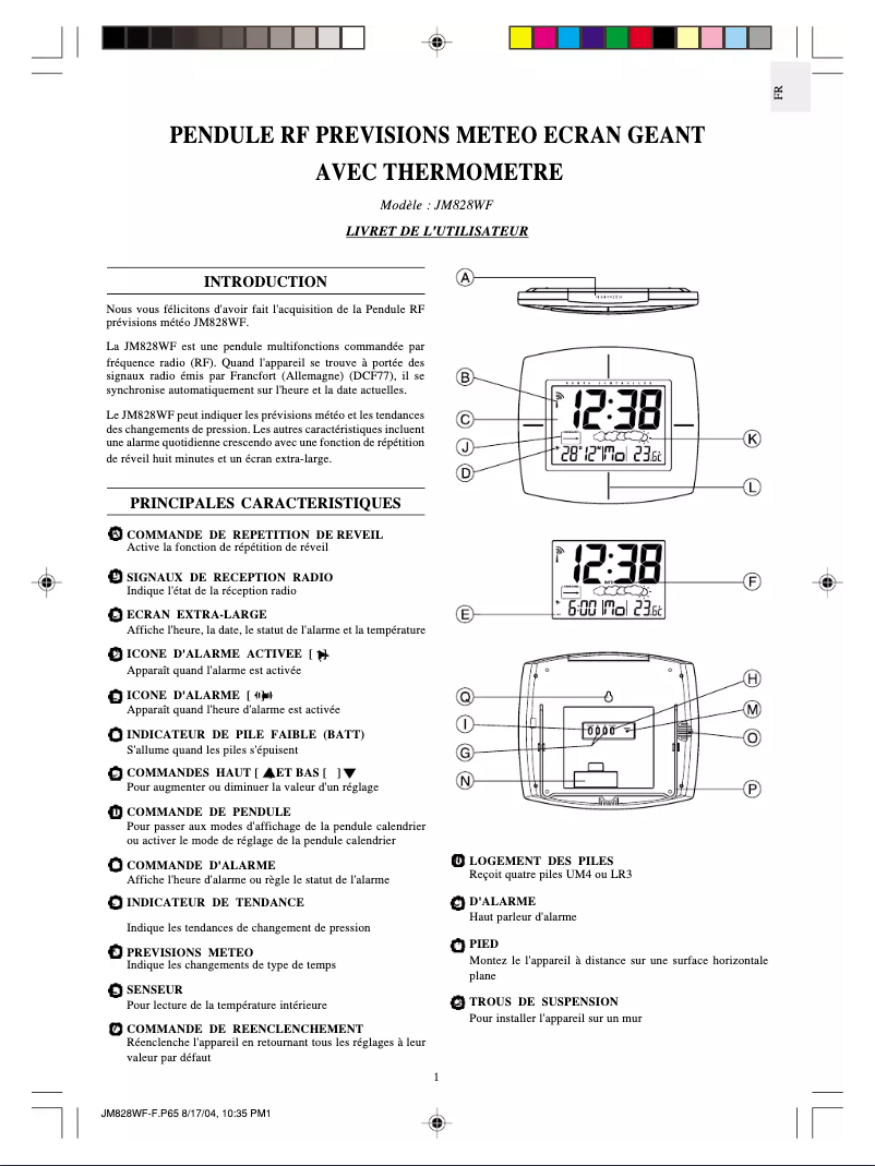 Page 1 de la notice Manuel utilisateur Oregon Scientific JM828WF