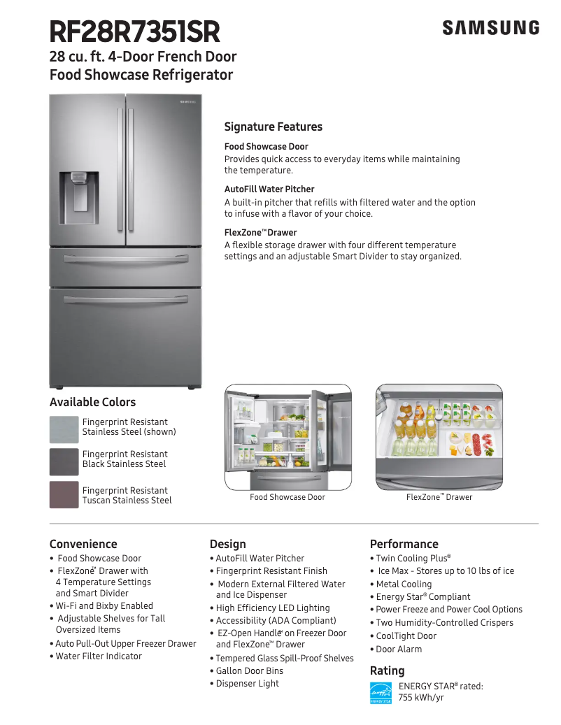 Page n°1 - Fiche technique Samsung RF28R7351SR