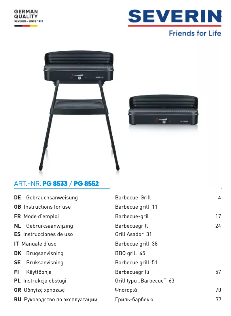 Page 1 de la notice Manuel utilisateur Severin PG 8533