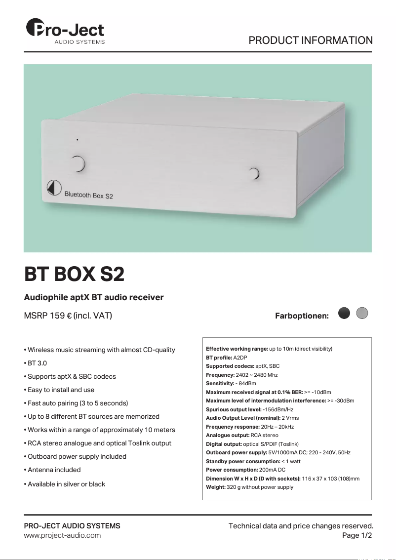 Image de la première page du manuel de l'appareil BT Box S2