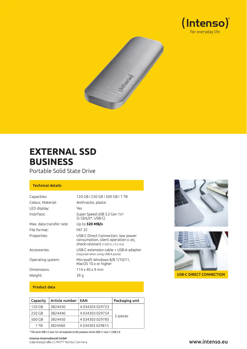 Image de la première page du manuel de l'appareil External SSD Business