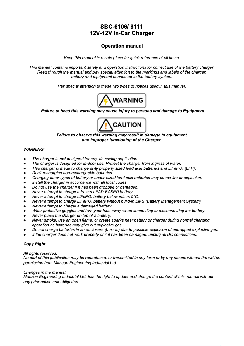 Image de la première page du manuel de l'appareil SBC-6106