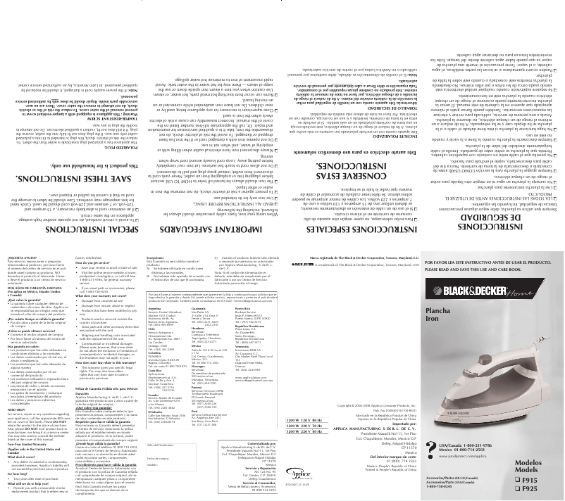 Page 1 de la notice Manuel utilisateur Black & Decker F915