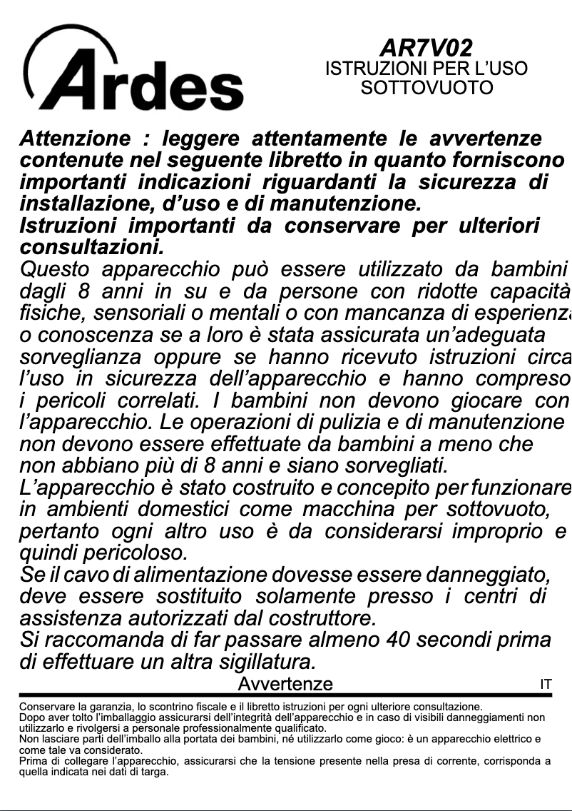 Page 1 de la notice Manuel utilisateur Ardes AR7000/S1