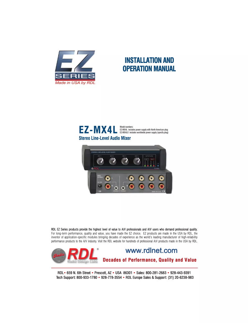 Page 1 de la notice Manuel utilisateur RDL EZ-MX4L