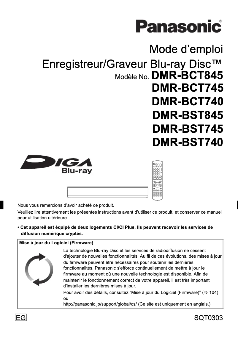 Page 1 de la notice Manuel utilisateur Panasonic DMR-BST745