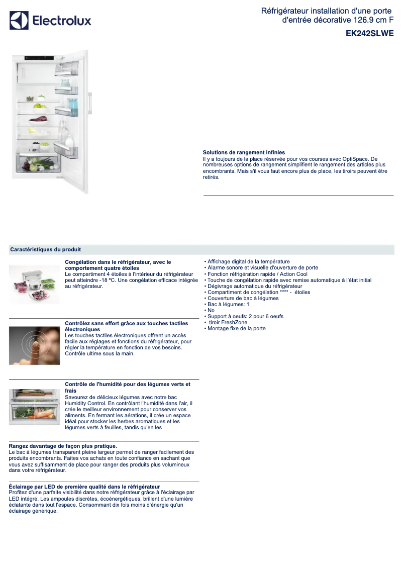 Page 1 de la notice Fiche technique Electrolux EK242SLWE