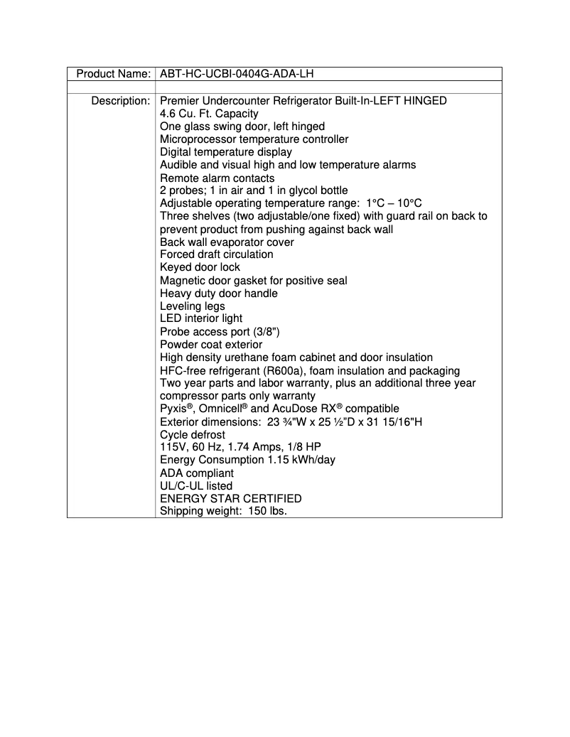 Page 1 de la notice Manuel utilisateur American BioTech Supply ABT-HC-UCBI-0404G-ADA-LH