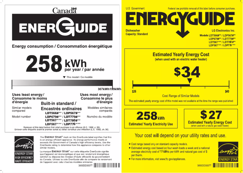 Page 1 de la notice Label énergétique LG LDF5678ST