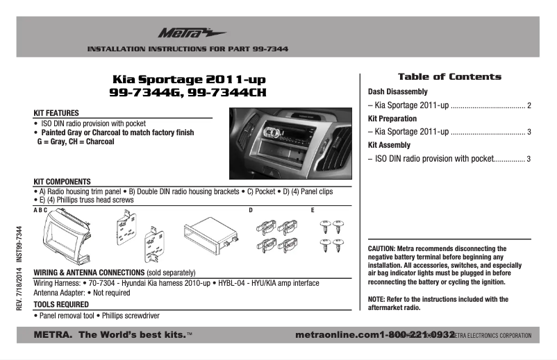 Page n°1 - Manuel utilisateur Metra 99-7344G