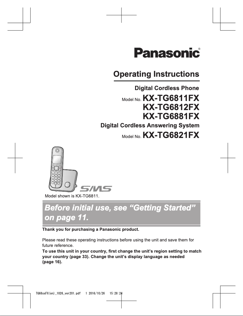 Page n°1 - Manuel utilisateur Panasonic KX-TG6881