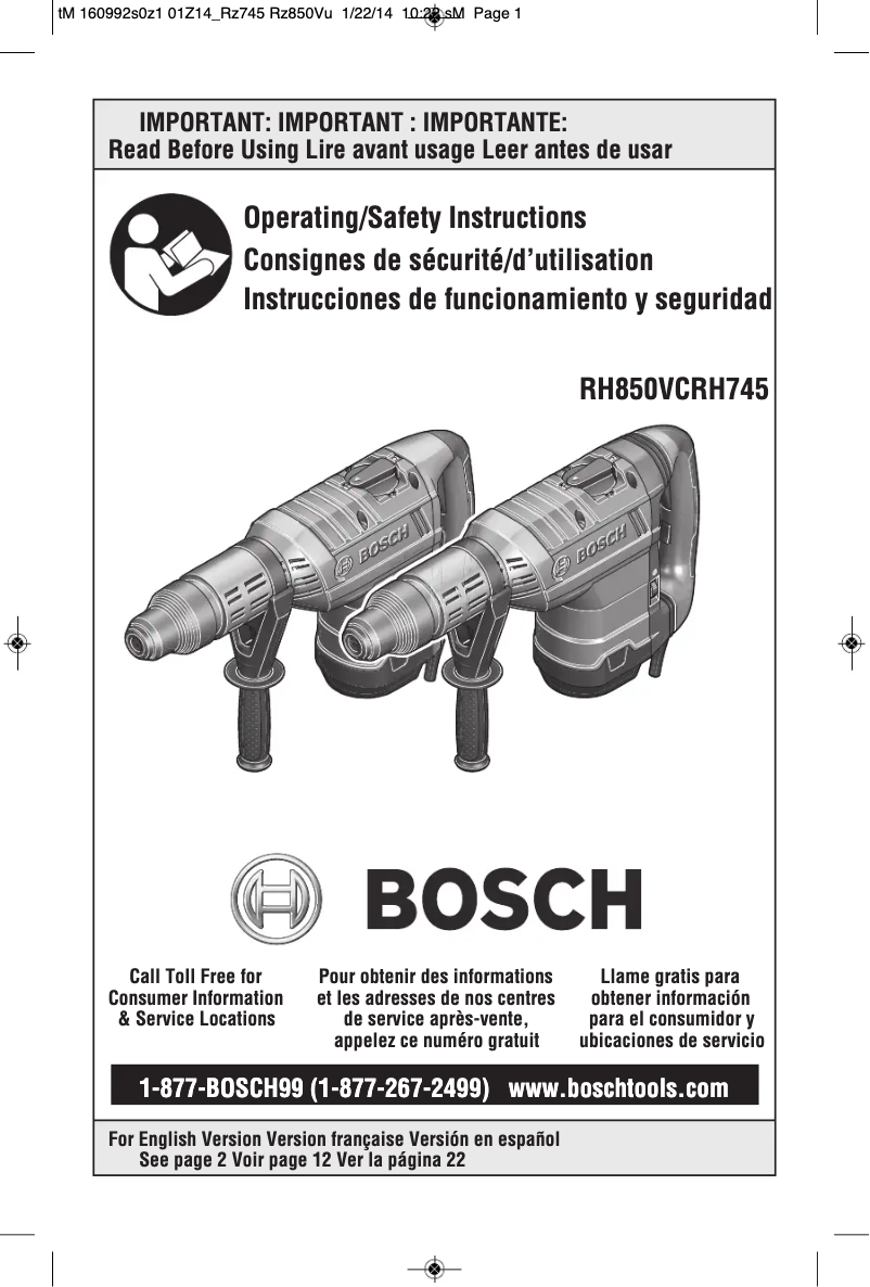 Page 1 de la notice Manuel utilisateur Bosch RH745