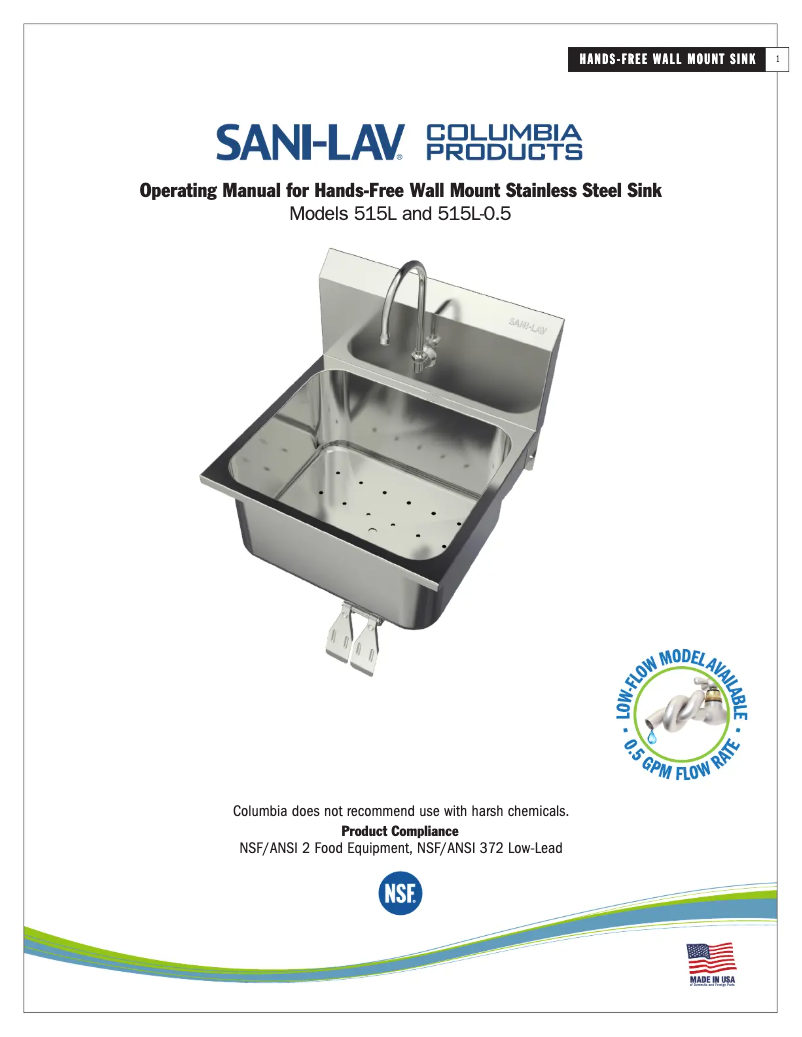 Page 1 de la notice Manuel utilisateur Sani-Lav 515L