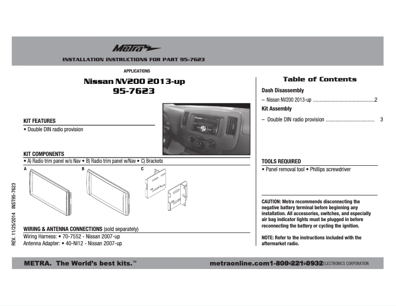 Page n°1 - Manuel utilisateur Metra 95-7623