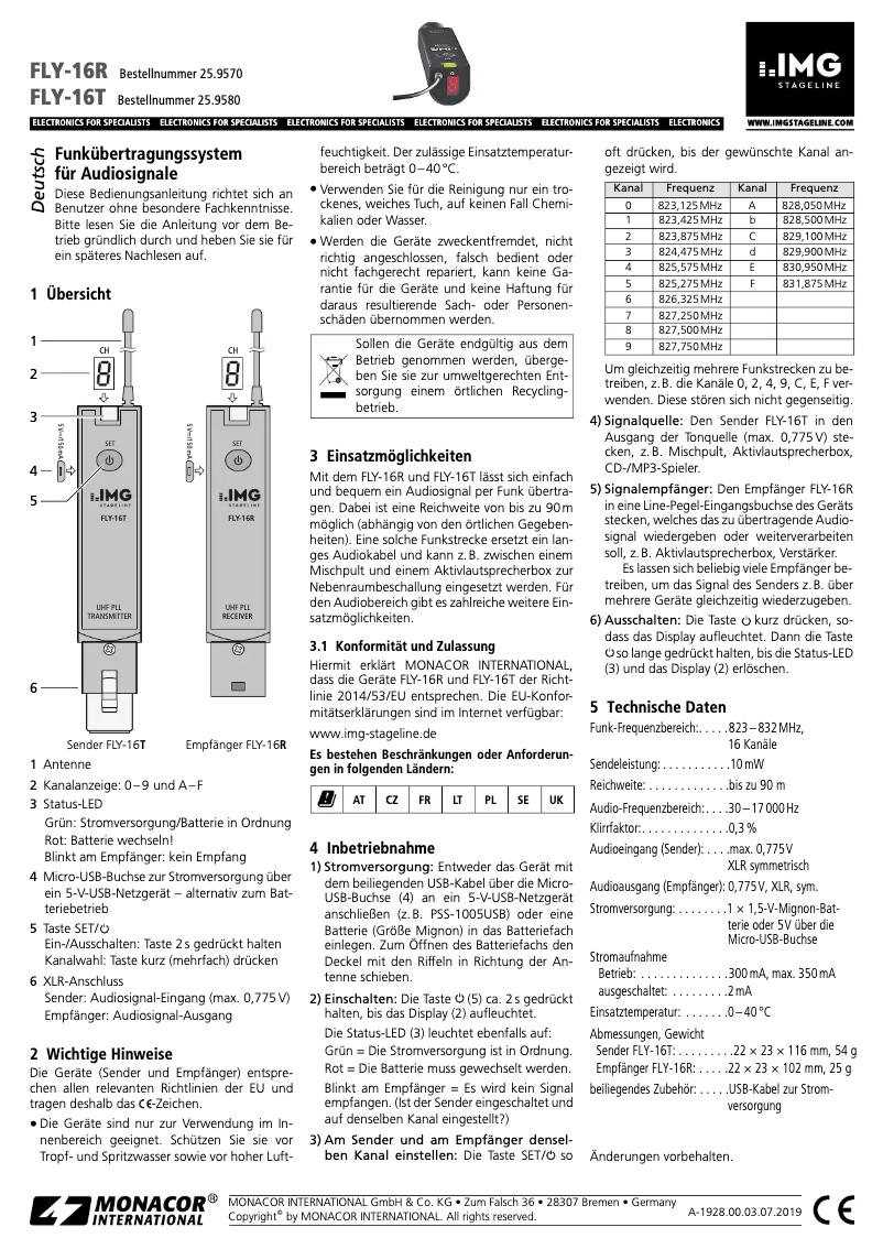 Page 1 de la notice Manuel utilisateur IMG Stageline FLY-16R