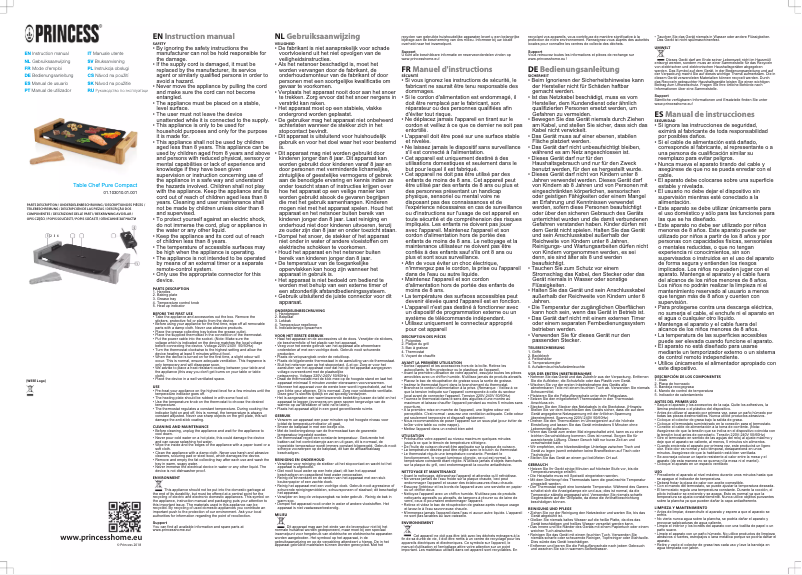 Page 1 de la notice Manuel utilisateur Princess Table Chef Pure Compact