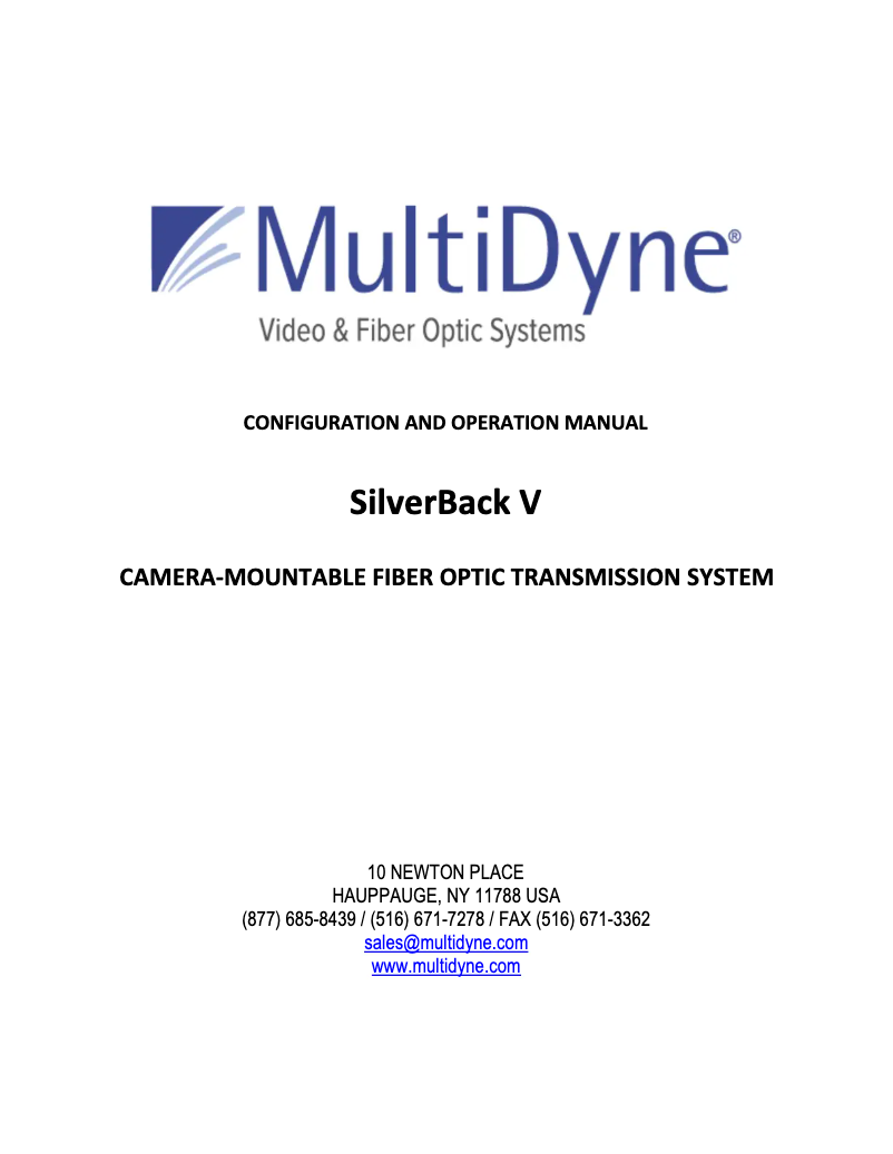 Page n°1 - Manuel utilisateur MultiDyne SilverBack V