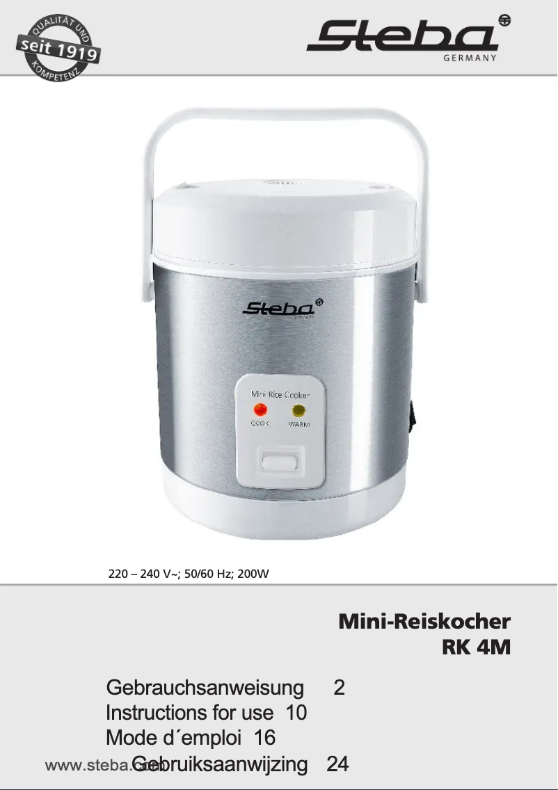 Page 1 de la notice Manuel utilisateur Steba RK 4 M