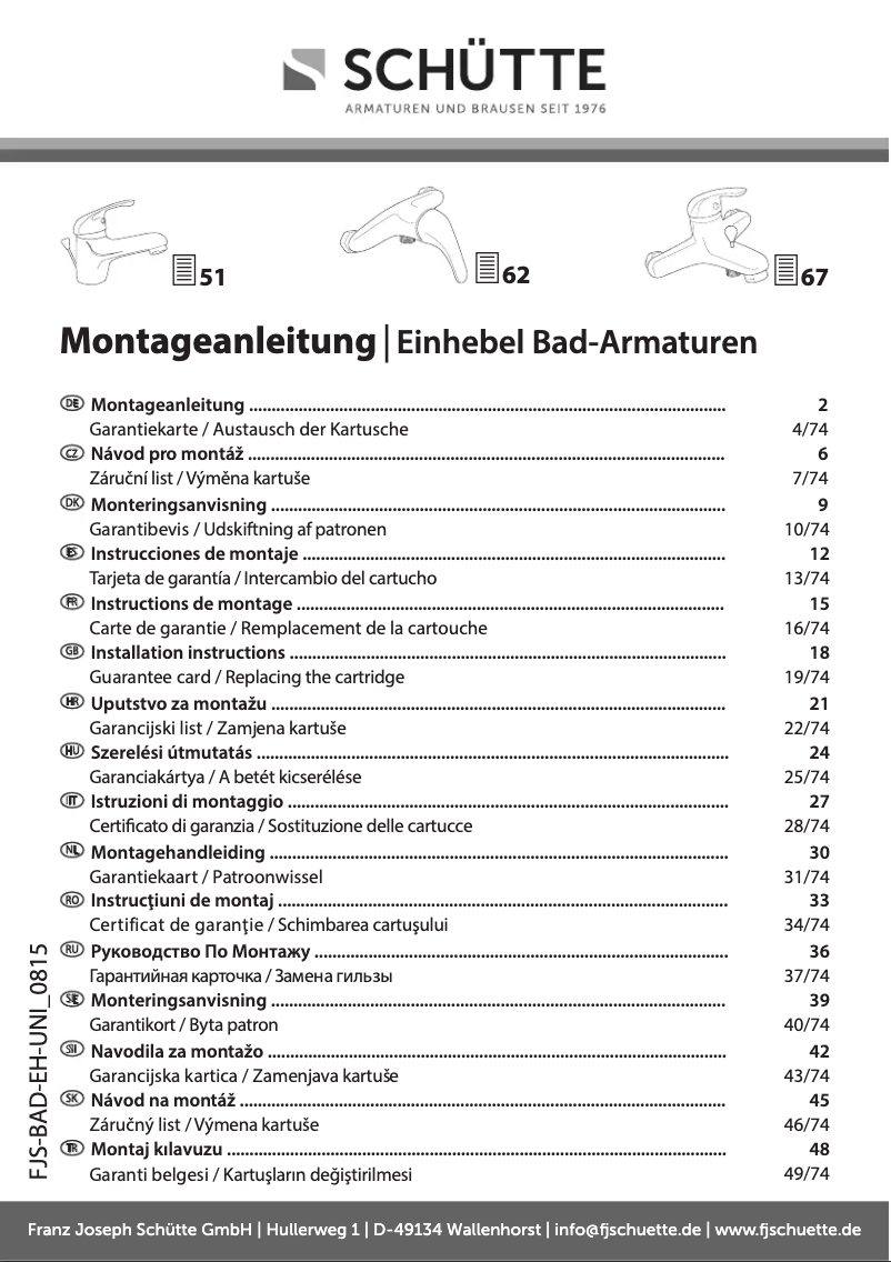 Page 1 of the manual Instructions / Assembly Schütte Sirani