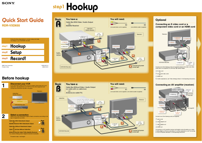 Page 1 de la notice Guide d'installation Sony RDR-VXD655