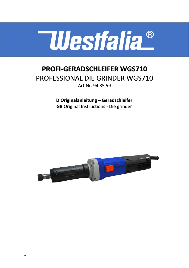 Page 1 de la notice Manuel utilisateur Westfalia WGS710