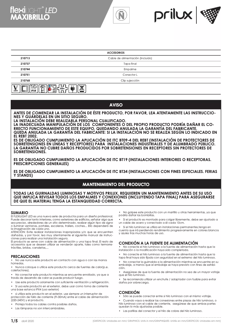 Page 1 de la notice Manuel utilisateur Prilux 210683