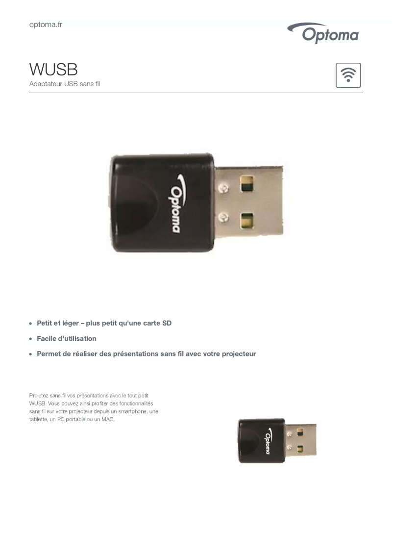 Page 1 de la notice Manuel utilisateur Optoma WUSB