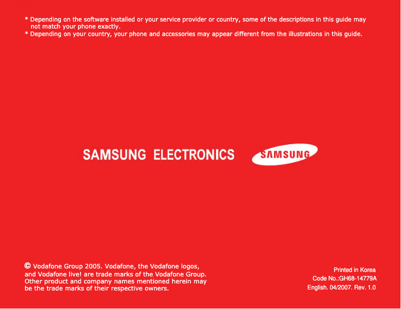 Imagen de la primera página del manual del dispositivo SGH-ZV60