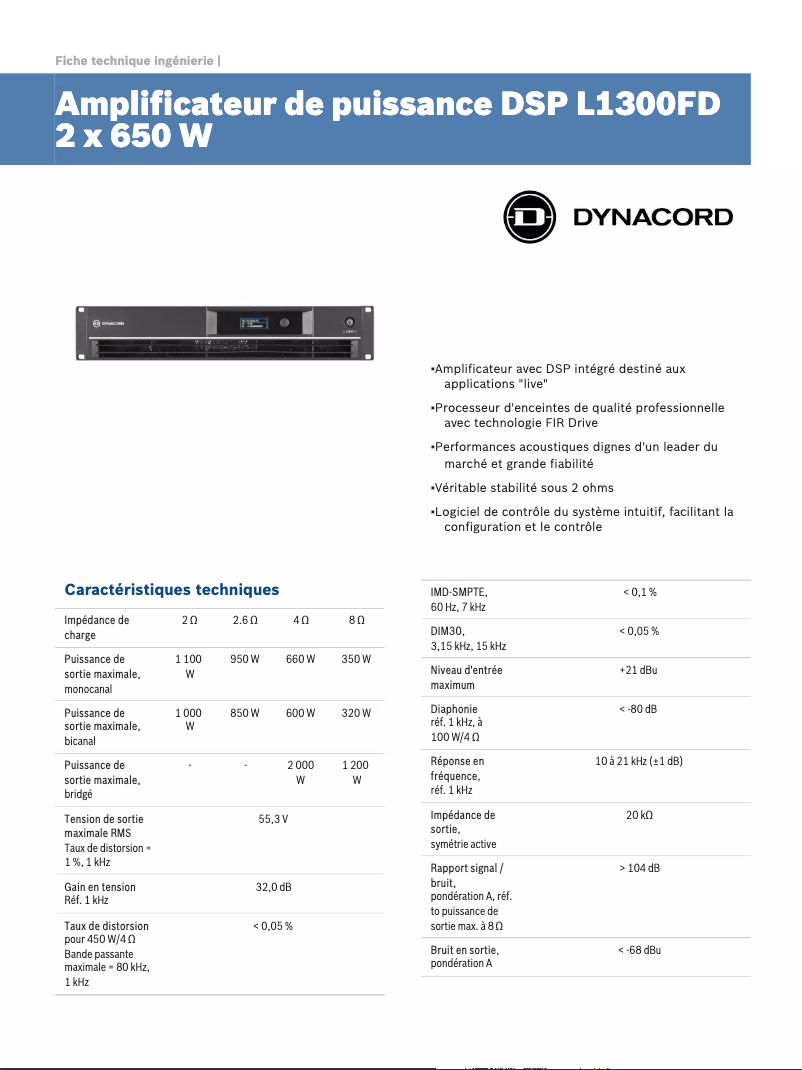Page n°1 - Fiche technique Dynacord L1300FD