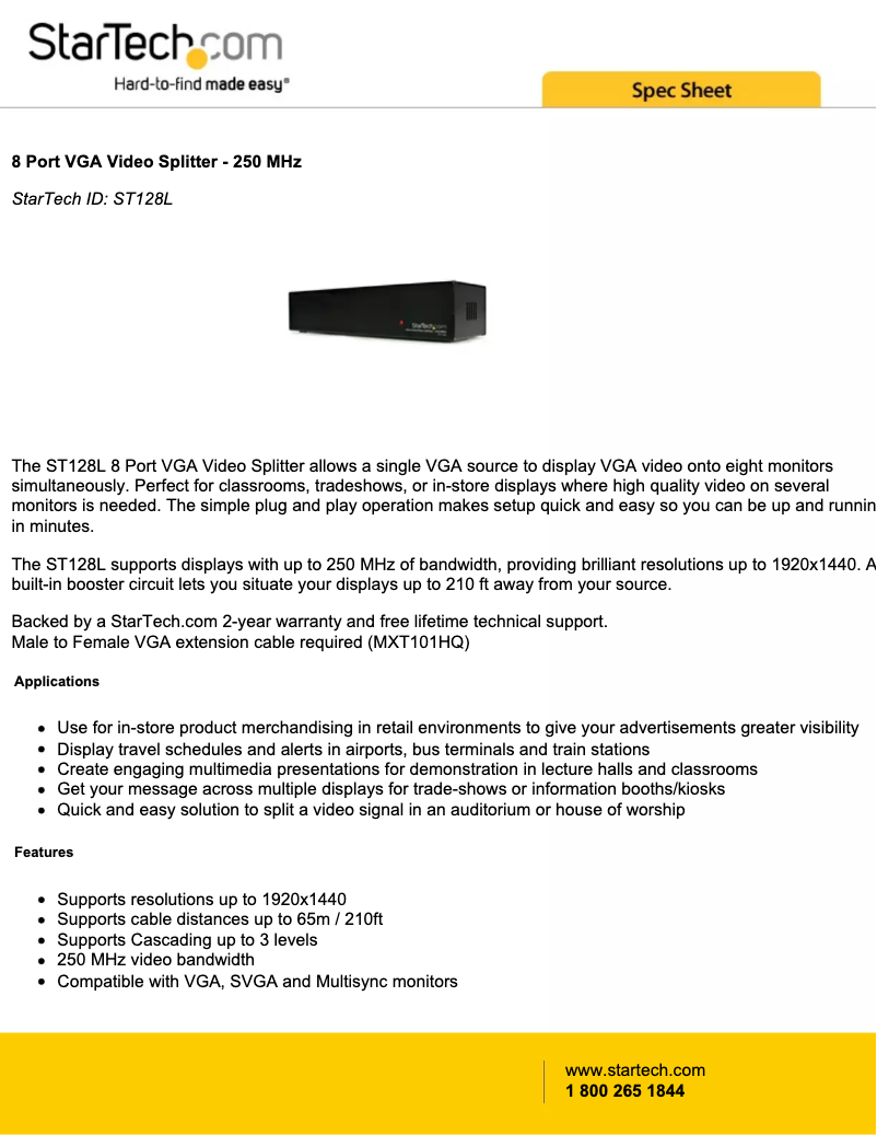 Page 1 de la notice Brochure StarTech.com ST128L