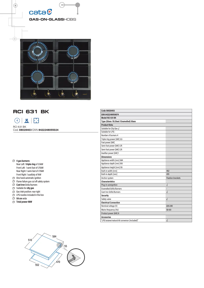 Page 1 de la notice Fiche technique CATA RCI 631 BK