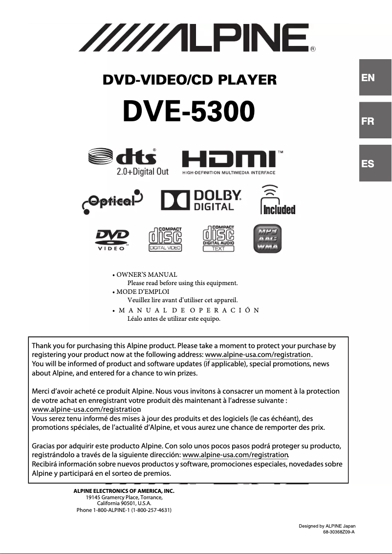 Page n°1 - Manuel utilisateur Alpine DVE-5300