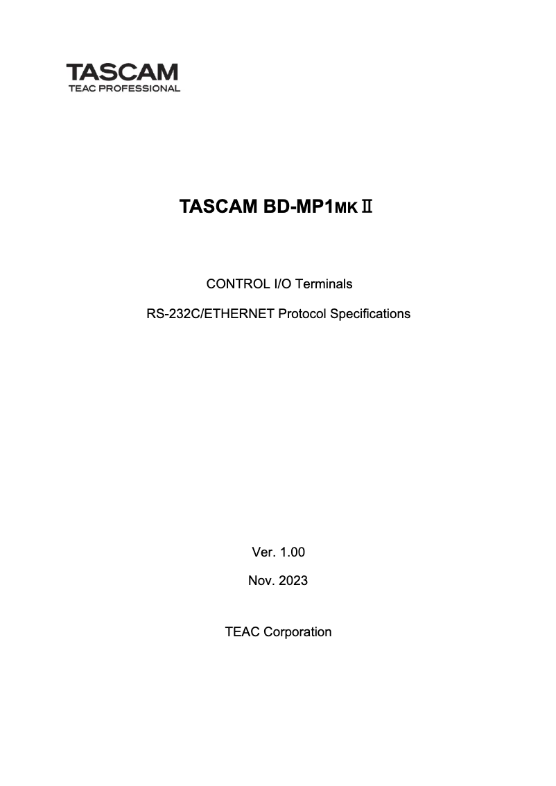 Page 1 de la notice Fiche technique Tascam BD-MP1MKII