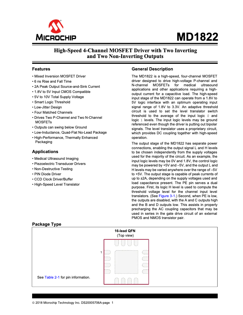 Page 1 de la notice Manuel utilisateur Microchip MD1822