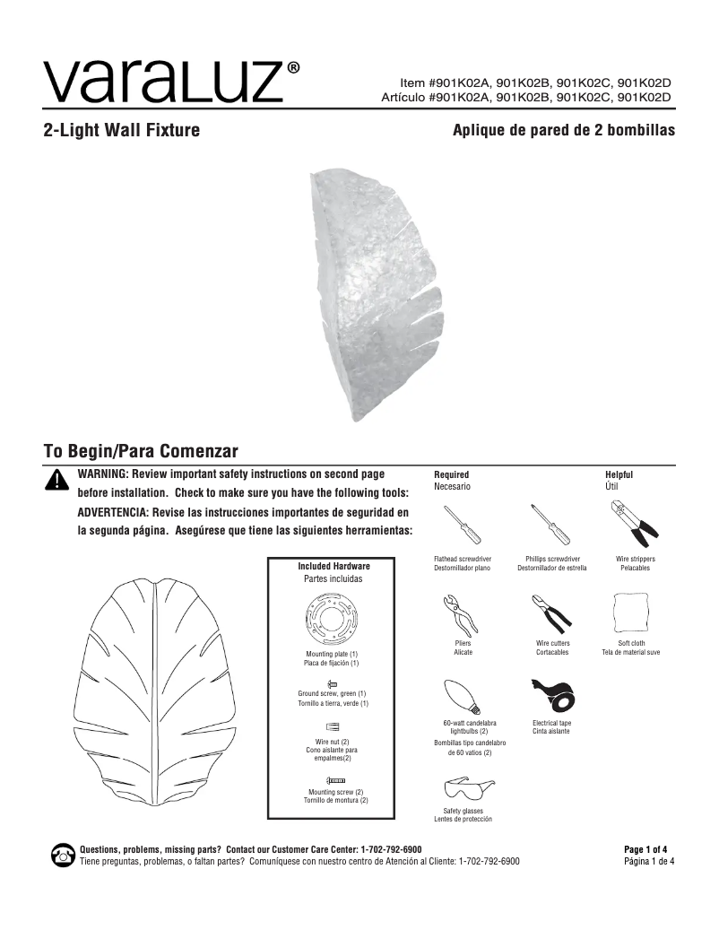 Page 1 de la notice Manuel utilisateur Varaluz Banana Leaf 901K02A