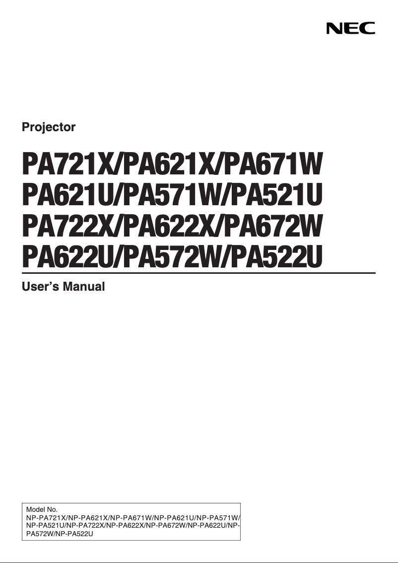 Page 1 de la notice Manuel utilisateur NEC NP-PA521U-13ZL