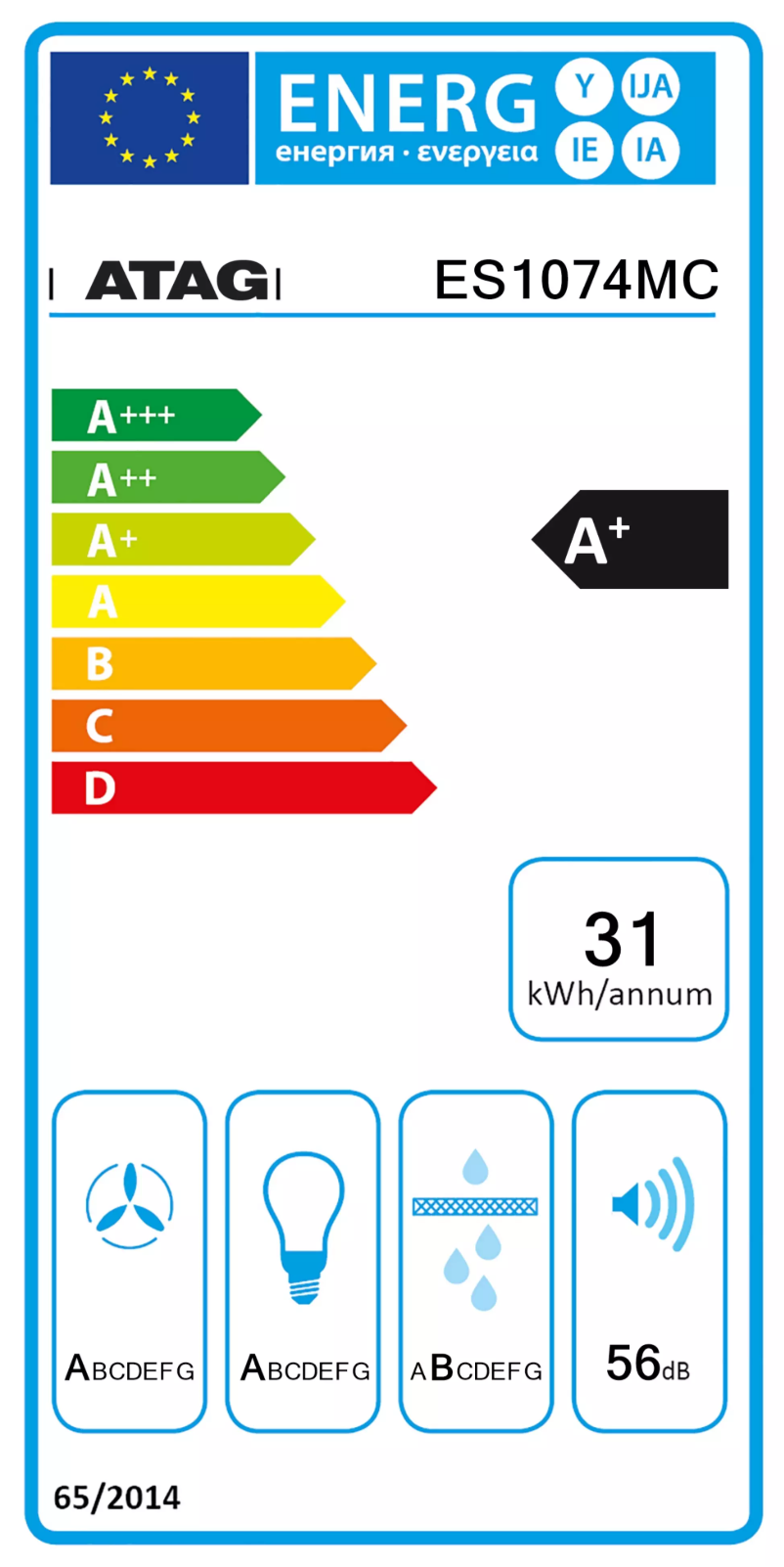 Page 1 de la notice Label énergétique Atag ES1074MC